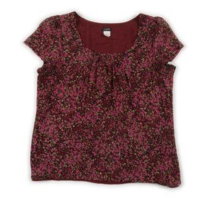 J. CREW pink / maroon 100% Silk floral blouse size M